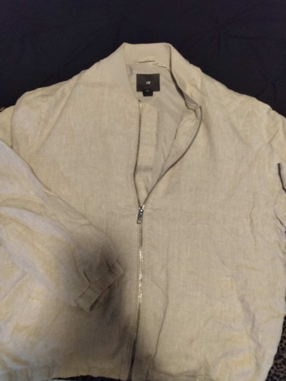 H&M Men’s Beige Full Zip Jacket Stand-Up Collar Lightweight Short, XL